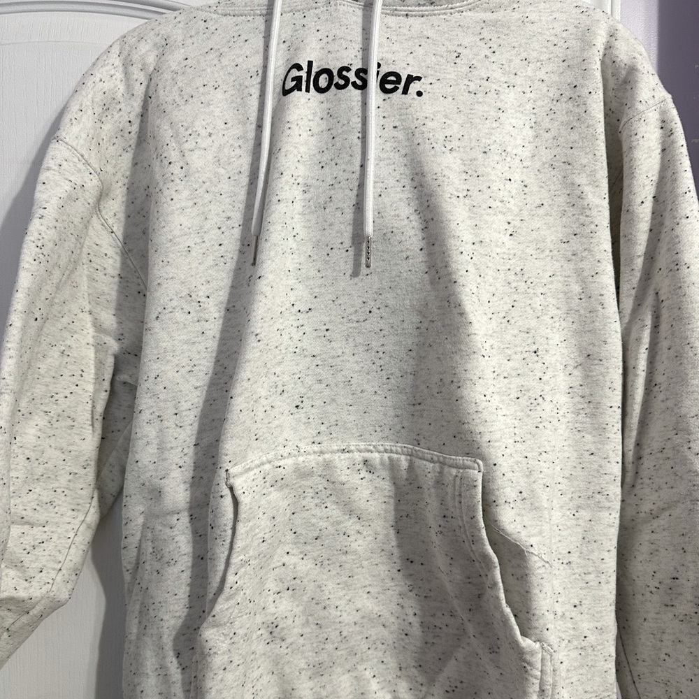 GLOSSIER TERRAZZO HOODIE IN GREY , OREO, SIZE MEDIUM